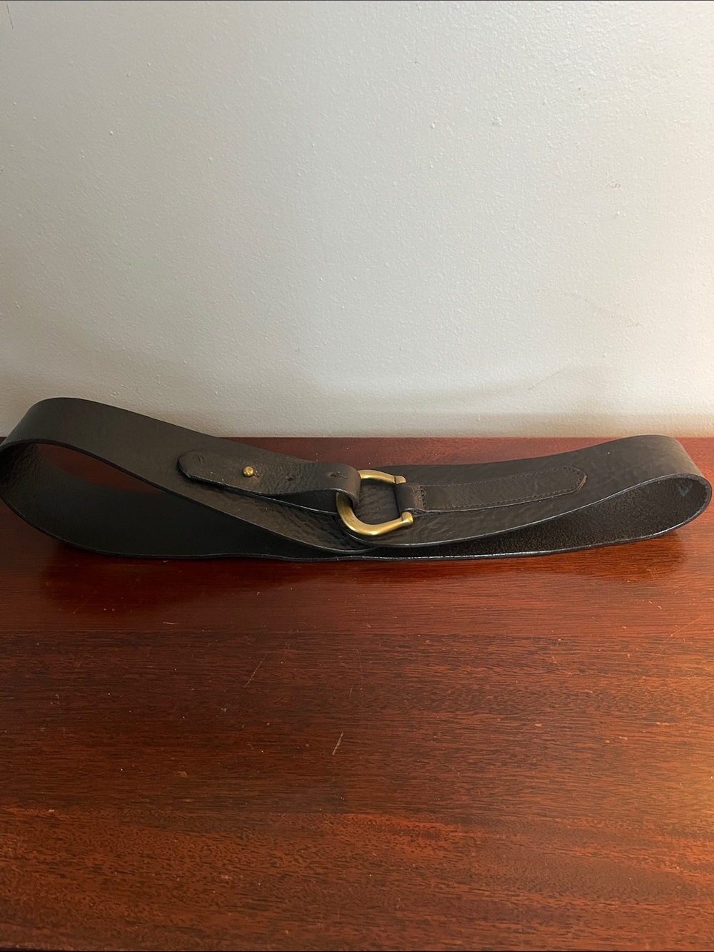 Gap black leather belt with solid brass hook.
